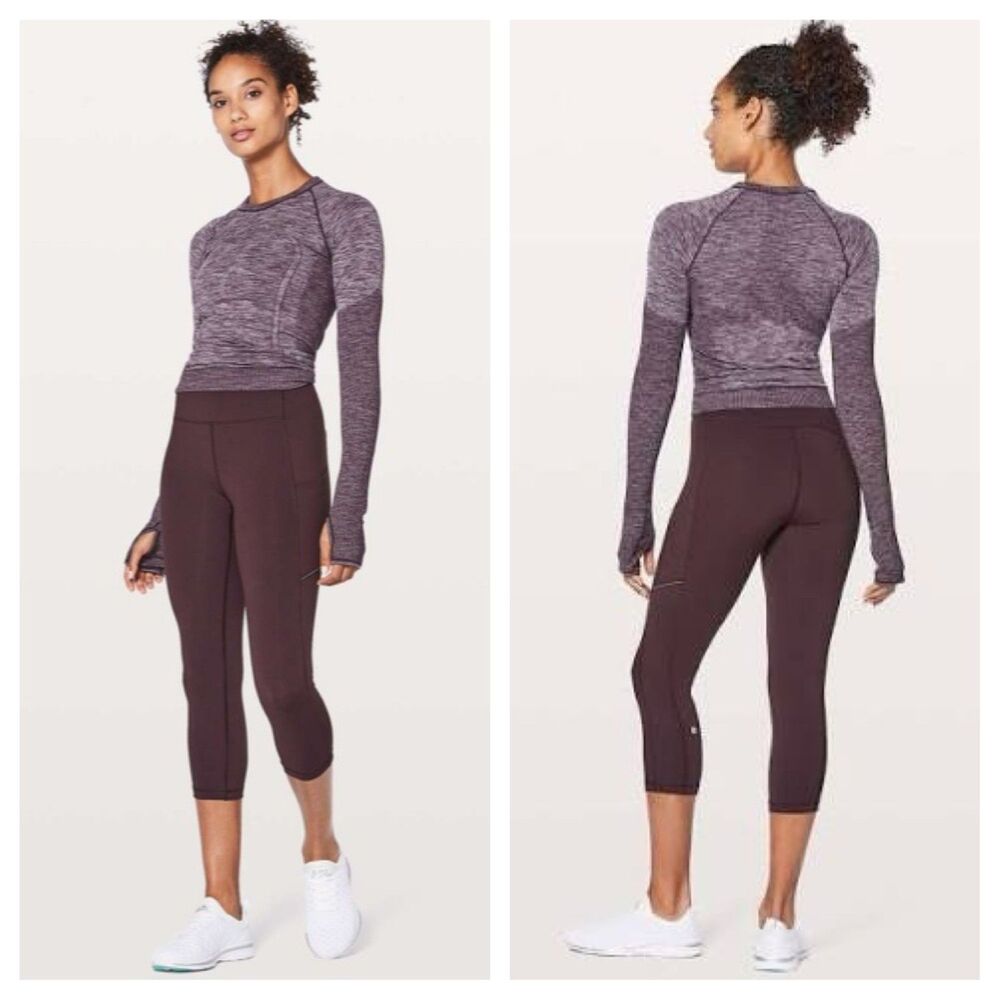 RARE EUC Lululemon Speed Up Crop 21" Black Cherry leggings size 4 Y2K Athleisure - Picture 3 of 6